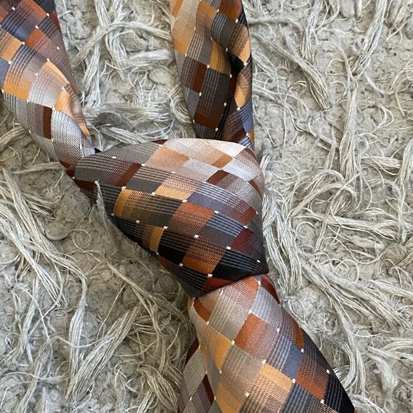 VAN HEUSEN Mens 100% Silk Grey Black Orange Tie - Picture 4 of 8